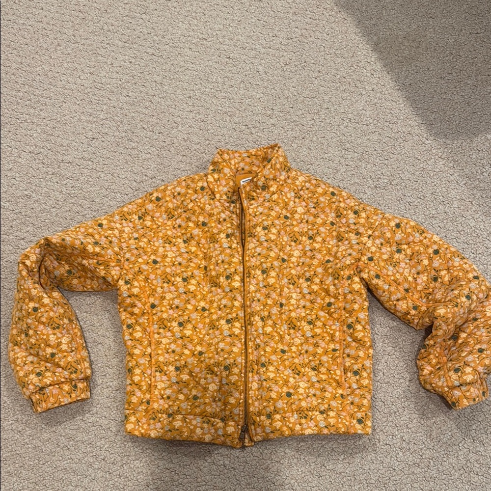 Floral woman’s quilted Jacket in Mustard Yellow